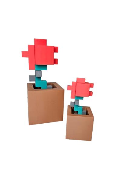 Minecraft Inspired Roses 3d Printed With Pot - Minecraft Decor - Artificial Flower - Decorative - Nature - Rose