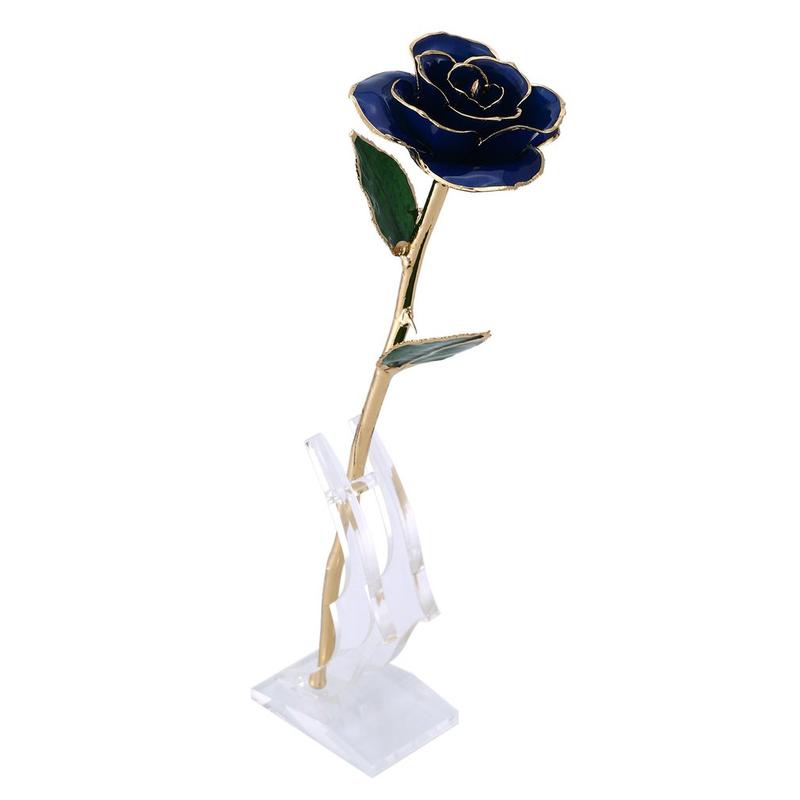 Love Forever Long Stem Gold Foil Trim Rose Flower With Bracket Room Decor For Valentine's Day & Mother's Day & Anniversary