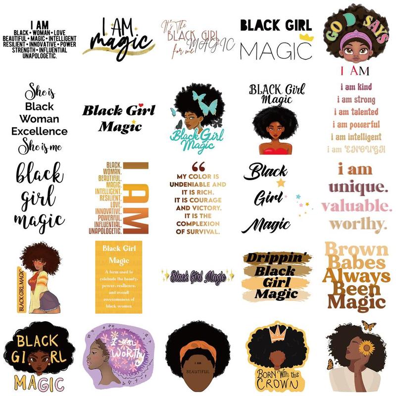 Black Girl Pattern Sticker, 50pcs set Self Adhesive Decorative Stickers, DIY Decals for Water Bottle, Laptop, Phone Case, Scrapbooking, Journal Making