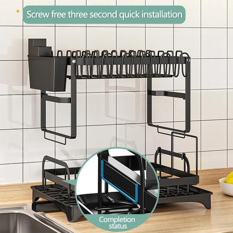 Fall 2-layer Kitchen Dish Drying Rack, Large Capacity Countertop Dish Drying Rack for Glass Cup, Adjustable Stainless Steel Dish Drainer, Kitchen Dry Dish Rack Organizers, 2024 Storage Organizer