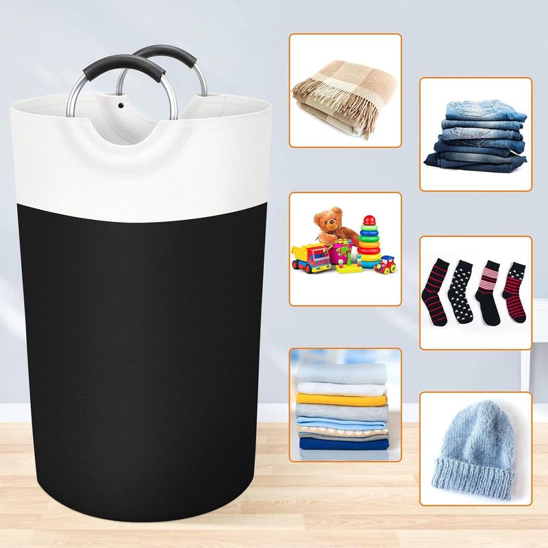 Laundry Basket, Laundry Hamper, Collapsible Laundry Baskets, Dirty Clothes Hamper, Waterproof with Foam Protected Aluminum Handles for College Dorm, Family 90L (Black)