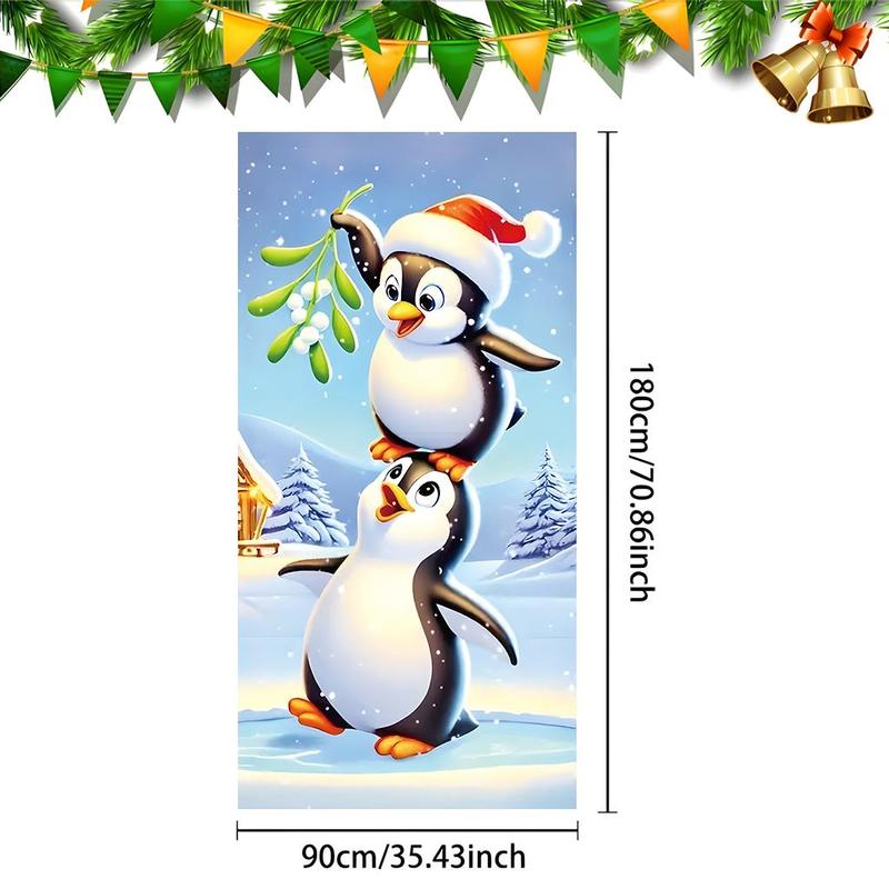 Penguin Pattern Christmas Themed Door Banner, 1 Count Cute Cartoon Penguin Door Hanging Banner, Festive Backdrop for Home Living Room Bedroom