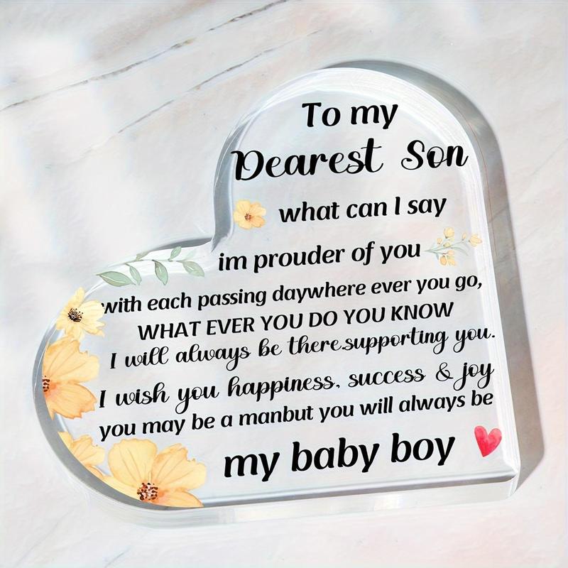 To My Son Letter & Flower Pattern Acrylic Plaque, Modern Simple Decorative Plaque, Desktop Ornaments for Home Living Room Bedroom