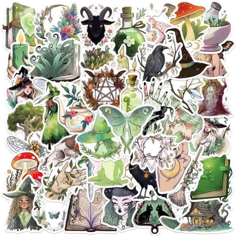 Magic Series Sticker, 50pcs set Forest Mystical Magic Witch Aesthetic Sticker, Self Adhesive Removable Sticker for Water Bottle, Laptop & Scrapbook