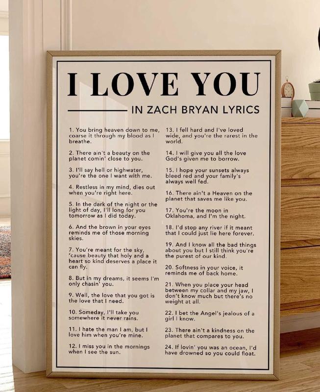 Trendy Wall Art, I Love You In Lyrics Poster NO Frame, Coastal Cowgirl Poster, Tour Merch, Wall Art Print | Poster No Frame