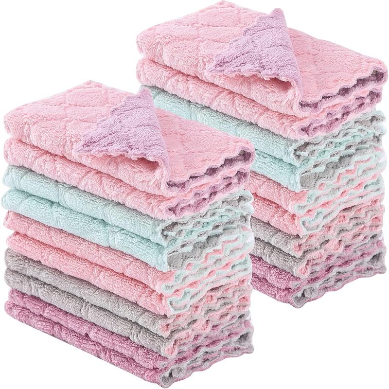 20 Pack Kitchen Dish Cloths Dish Towels,Super Absorbent Coral Fleece Cloth,Premium Cleaning Cloth,Nonstick Oil Washable Fast Drying Dish Rags for Clean Table,Dish,Glass（5Colors 6