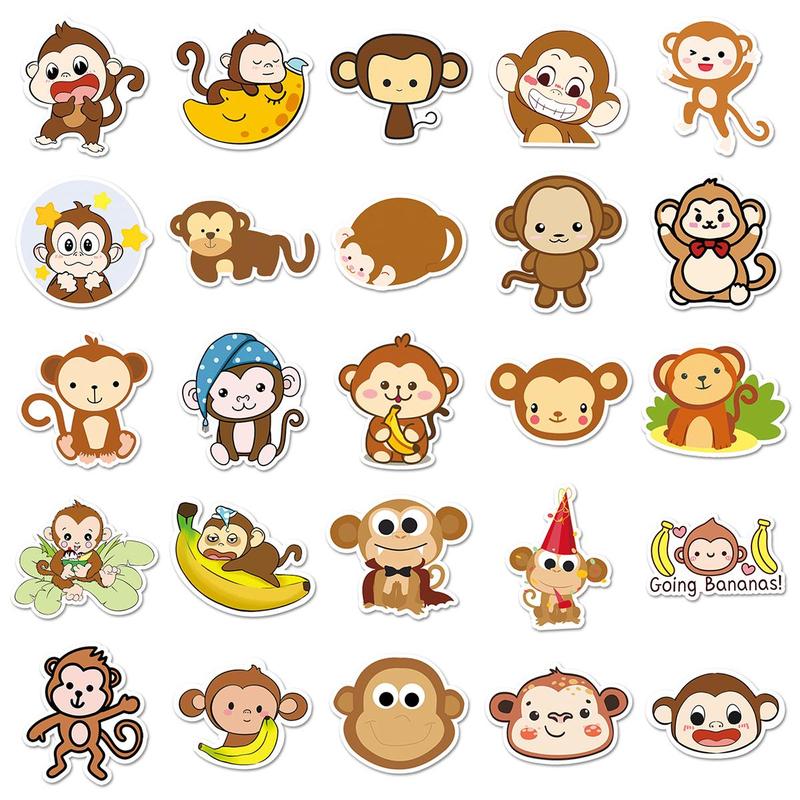 50pcs set Cartoon Monkey Pattern Sticker, Waterproof Self Adhesive Decor Paper, Decor Sticker, Greeting Card Water Bottle Laptop Phone