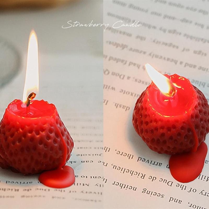 Strawberry Scented Candle, 4 Counts set Creative Strawberry Shaped Candle, Decorative Candle for Home Decor, Gift for Friend & Family