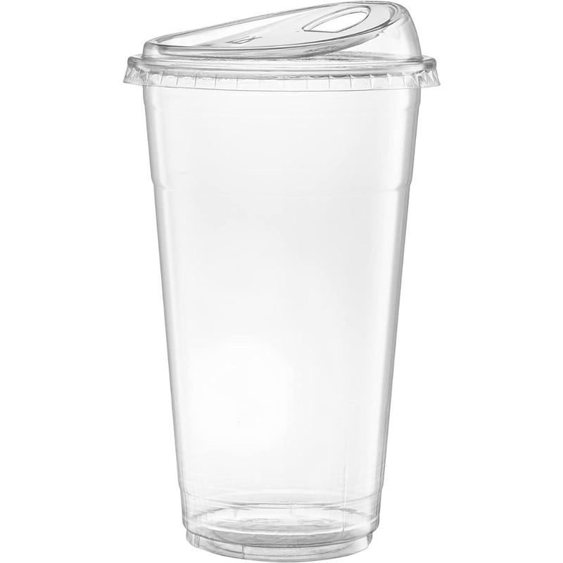 Comfort count [count of 50] 16 oz. Crystal clear plastic cup with strawless straw lid