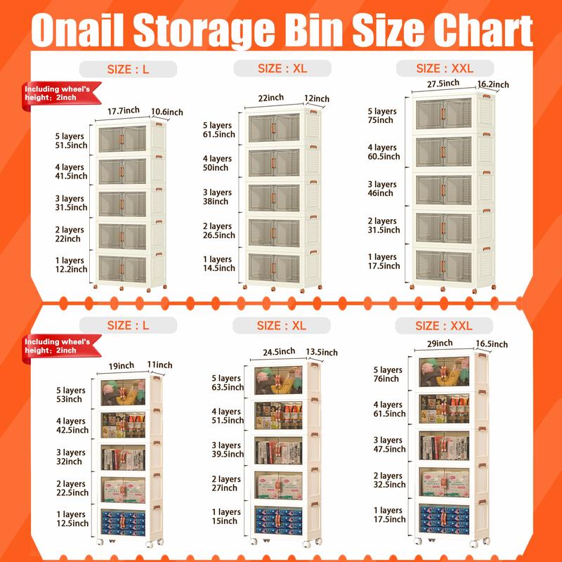 ONAIL Foldable Storage Box with Lid, Stackable Household Storage Holders with Wheels