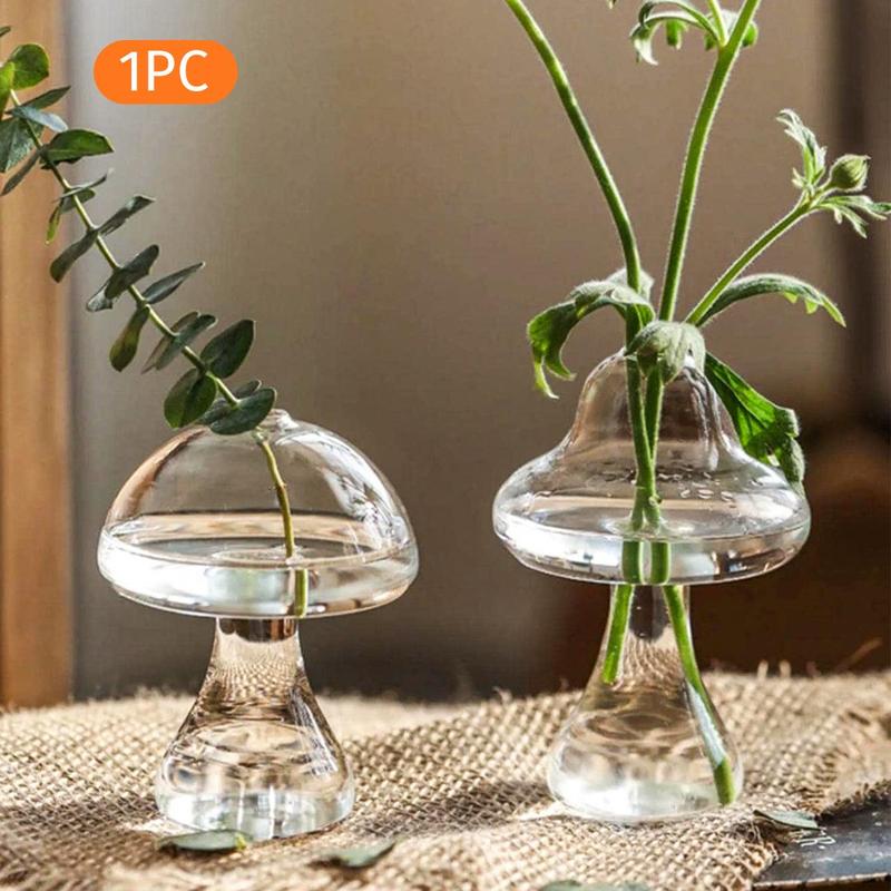 Clear Glass Flower Vase for Spring Flower Arrangement, 1 Count Modern Creative Plant Pot, Mushroom Shape Flower Vessel for Home Bedroom Balcony Decor, Decoration Home Ideas, Home Decor, Summer Gifts