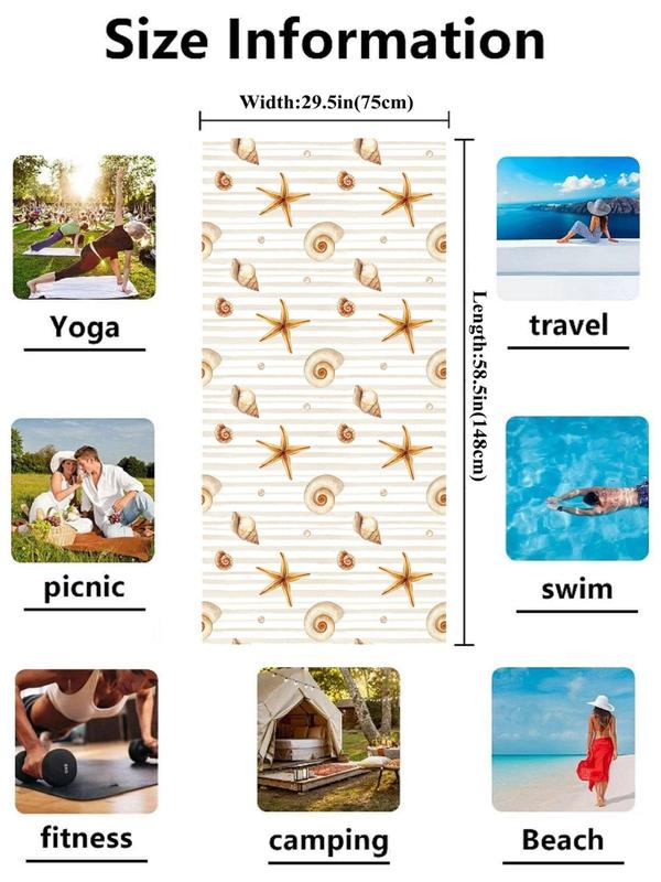 Starfish & Shell Pattern Beach Towel, Sporty Casual Quick Drying Towel for Beach Pool Swimming, Sports Quick Drying Towel for Men & Women