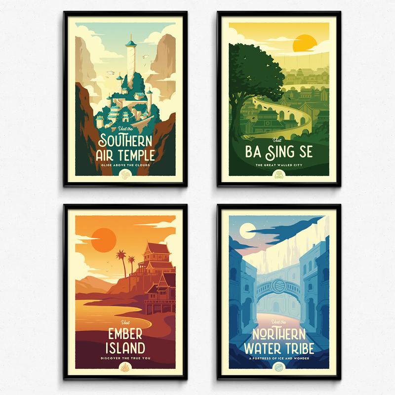 Avatar Retro Travel Poster Bundle - Wall Decor Artwork Gift ATLA