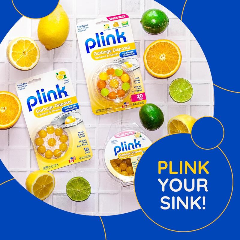 Plink Garbage Disposer Freshener and Cleaner, Sink Disposal Odor Eliminator, Easy-to-Use, Citrus Scents, 40 Capsules