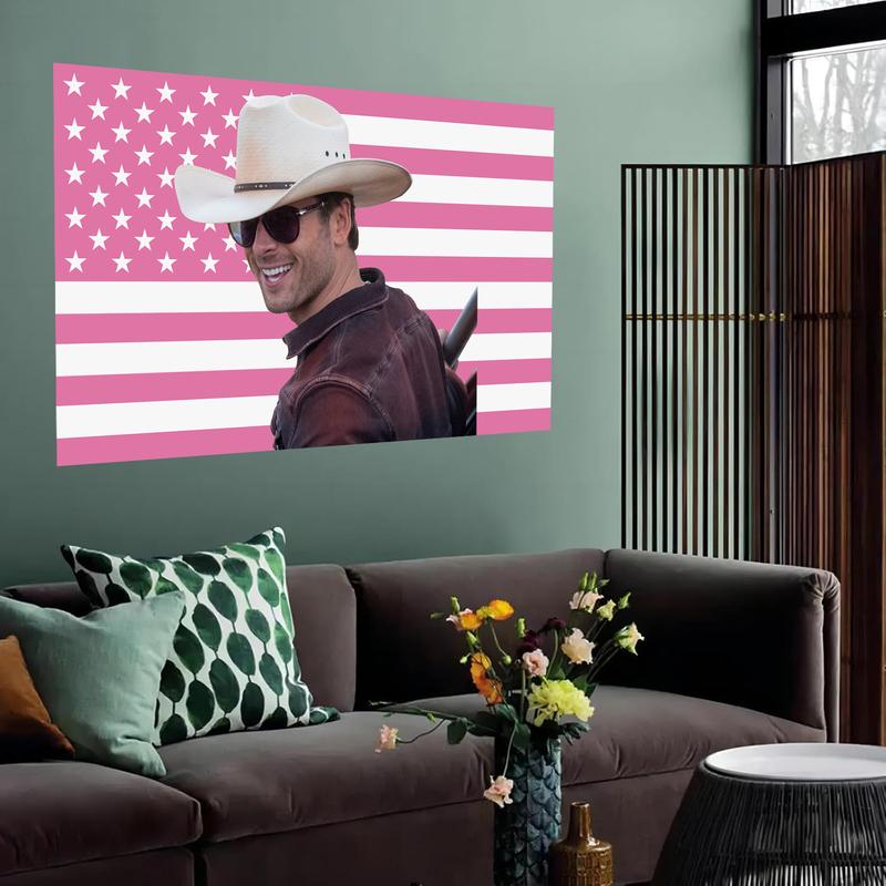 Pink American Flag Cowboy Glen Powell Flag 3 × 5 feet for indoor and outdoor college dormitories, bars, music parties