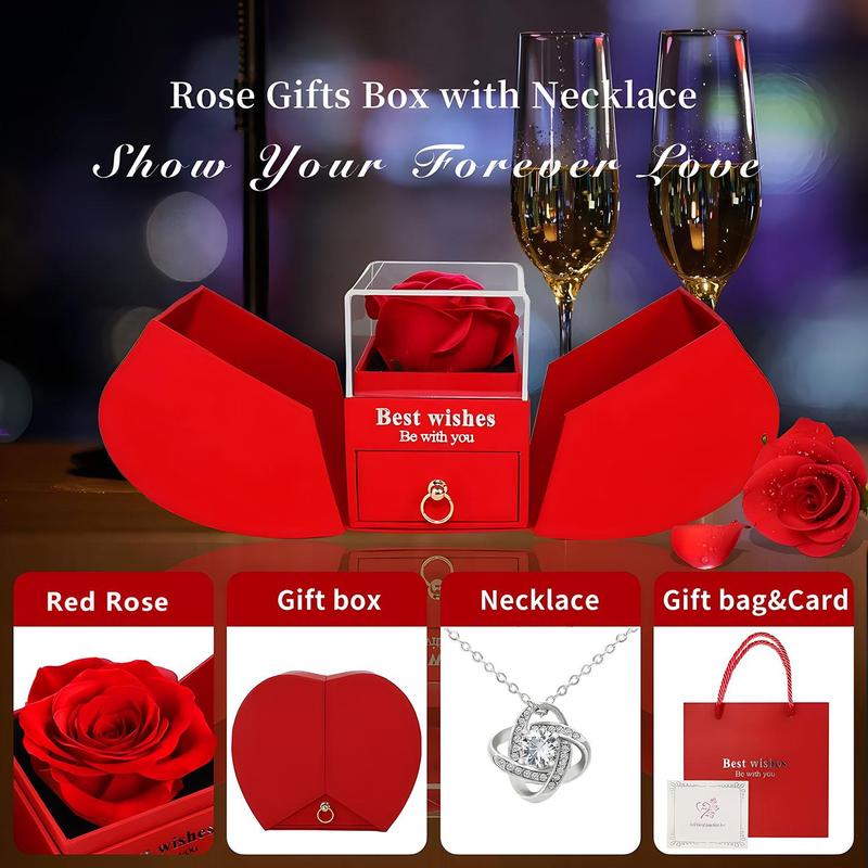 Christmas Rose Gift Box, 1 Set Including Necklace & Gift Box & Rose & Gift Card, Gift for Women, Birthday Gift, Party Gift, Festive & Party Supplies