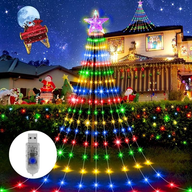 200LEDs Star Design Outdoor Tree Decor LED String Light, USB Powered 8 Modes Indoor Decorative LED Light, Suitable for Home Party Festival Wedding Decor