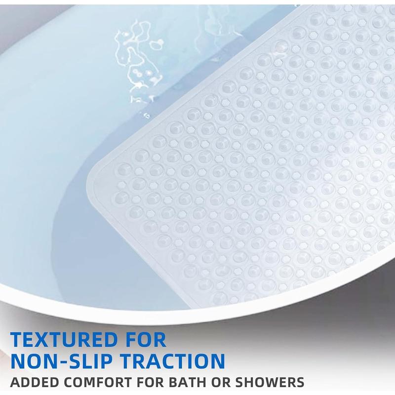 Shower and Bathtub Mat,40x16 Inches,Extra Long Non Slip Mats with Suction Cups and Drain Holes, Machine Washable and Anti Slip Bathmats, Bathroom Mats for Tub Nonslip (Clear)