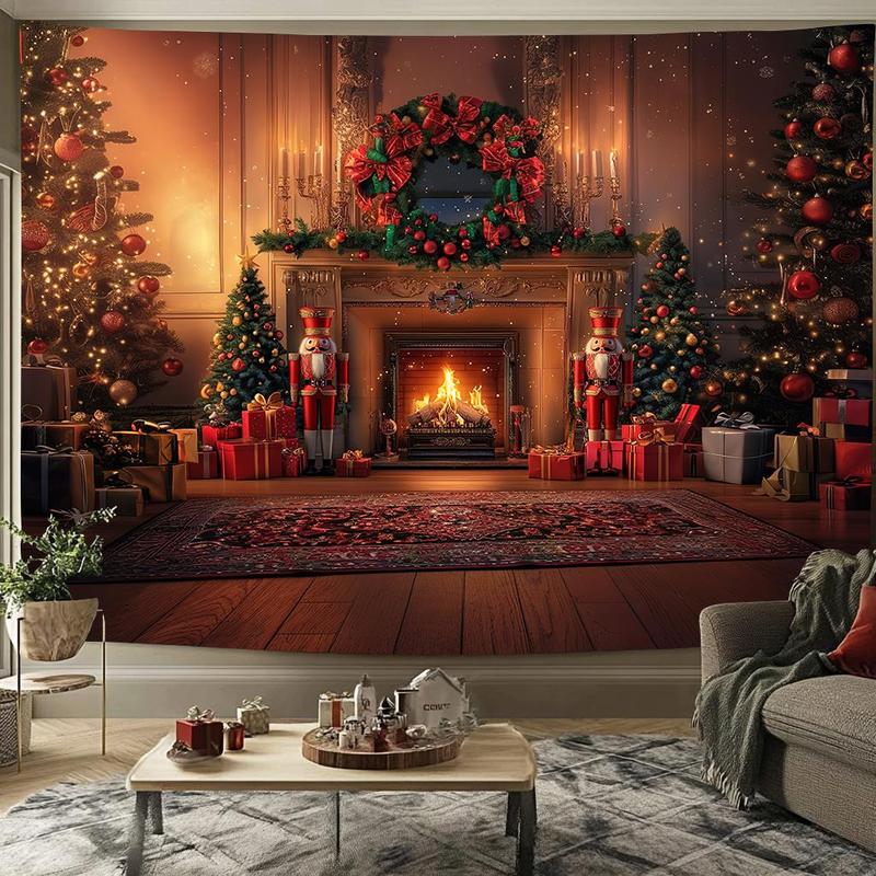 Christmas Themed Tapestry, Fireplace Pattern Wall Hanging, Wall Decor for Home Living Room Bedroom, Home Decor, Room Decor, Bedroom Accessories