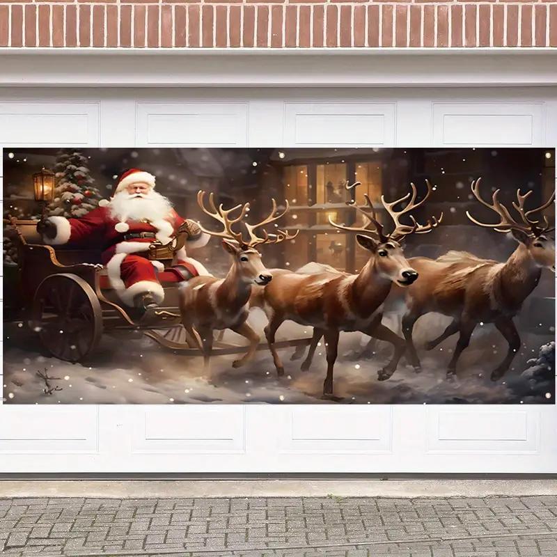 Christmas Themed Garage Door Cover, 1 Count Windproof & Snowproof Garage Door Banner, Festive & Party Supplies for Home & Warehouse