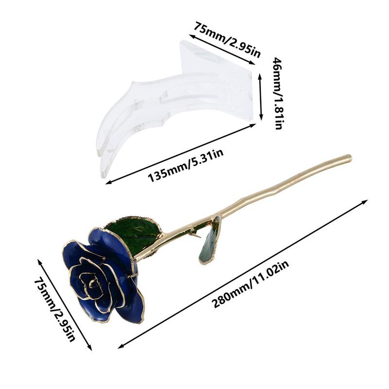 Love Forever Long Stem Gold Foil Trim Rose Flower With Bracket Room Decor For Valentine's Day & Mother's Day & Anniversary