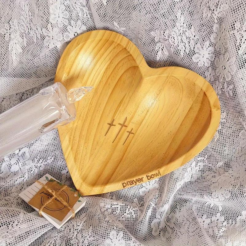 Wooden Heart Shaped Prayer Box, 1 Count Vintage Wooden Prayer Box with Cross Decor, Home Decor for Living Room, Bedroom, Office