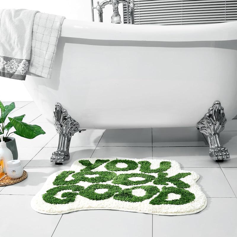 Letter Slogan Bath Mat You Look Good,Green Cute Bathroom Rugs, Soft Non Slip Aesthetic Fun Shower Rug for Bathroom Decor,Bathtub