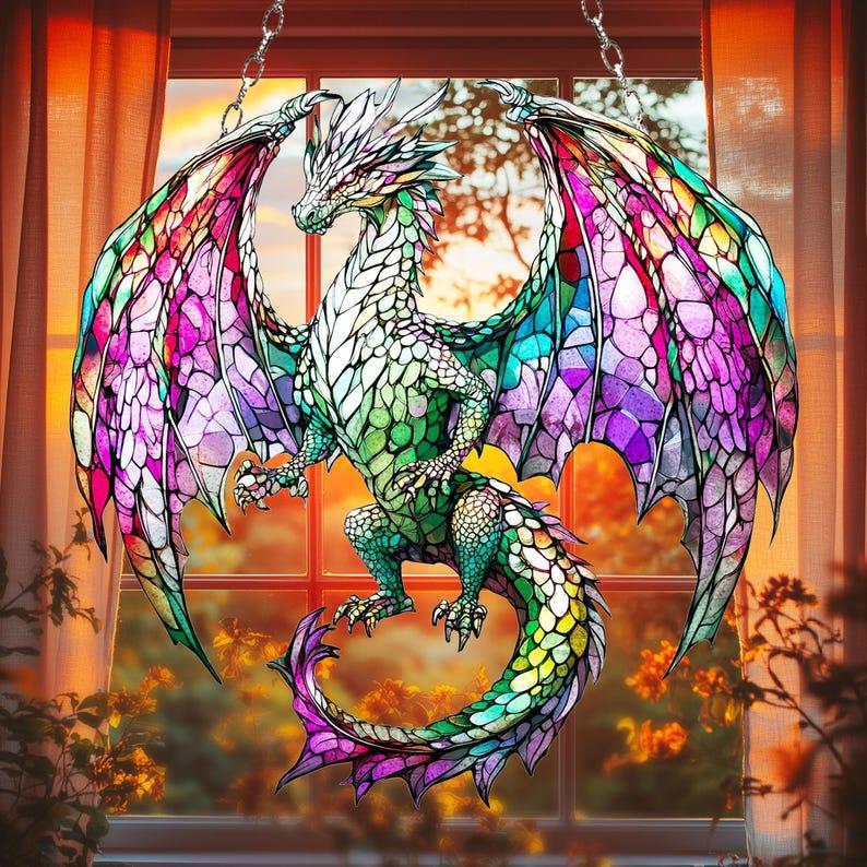 Green Dragon ACRYLIC SUNCATCHER Dragon Inspired Art, Fantasy Dragon Window Hanging For Dragon, Dragon Lover Gift Dragon Wall