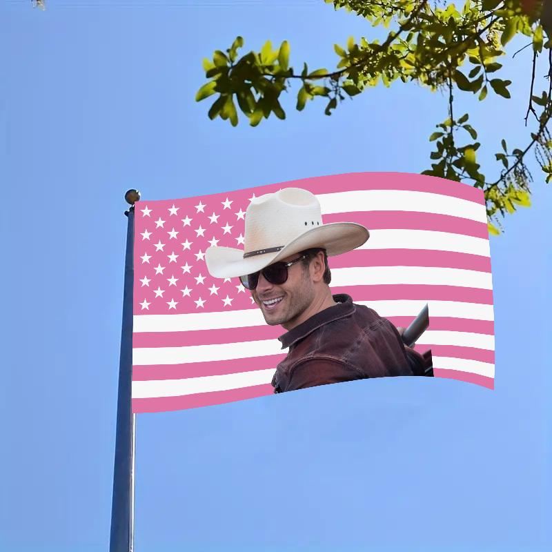 Pink American Flag Cowboy Glen Powell Flag 3 × 5 feet for indoor and outdoor college dormitories, bars, music parties