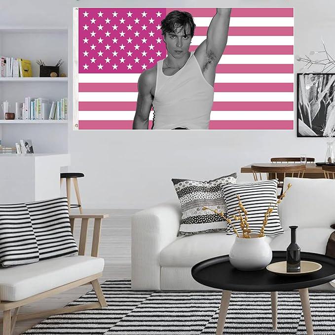 Nicholas Chavez Pink American Flag 3x5Ft Tapestry for Wall Hanging Living Room Bedroom College Dorm Men Cave Decor Banner with 4 Brass Grommets