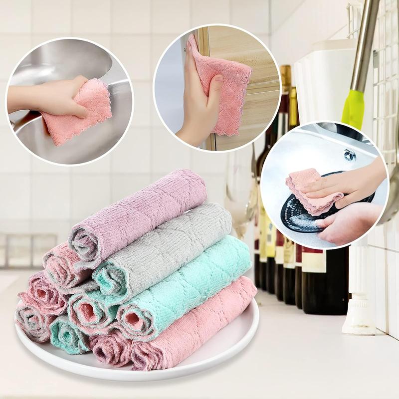 20 Pack Kitchen Dish Cloths Dish Towels,Super Absorbent Coral Fleece Cloth,Premium Cleaning Cloth,Nonstick Oil Washable Fast Drying Dish Rags for Clean Table,Dish,Glass（5Colors 6