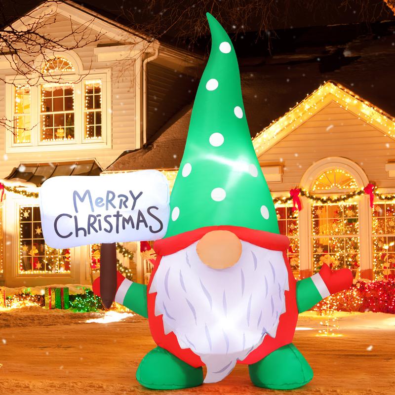 Christmas Gnome Inflatables with Built-in LED Lights for Outdoor Lawn Garden Decorations 6 FT - Fast Inflate and Safe