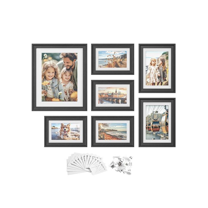 SONGMICS Picture Frames with 10 Mats, Set of 7 Collage Photo Frames, Two 8x10, Four 5x7, Four 4x6 Frames, Hanging or Table Display, Glass, 9 Non-Trace Nails，Decor