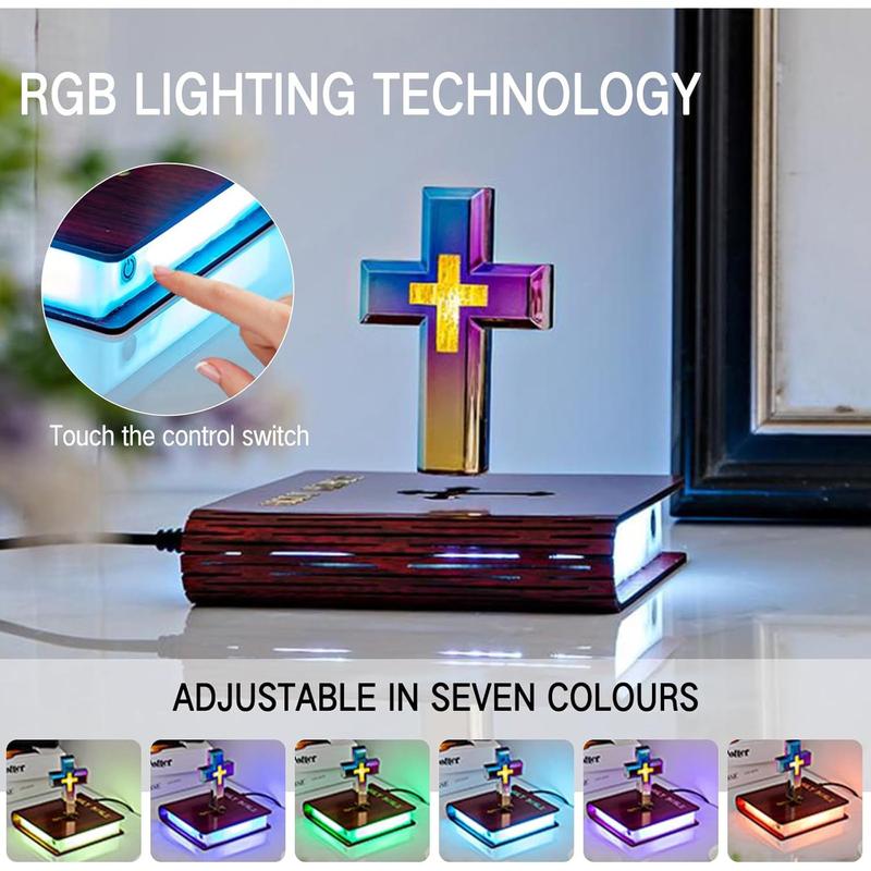 Magnetic Floating Cross Lamp with RGB Color-Changing Lights - Perfect for Home, Office, and Religious Decor