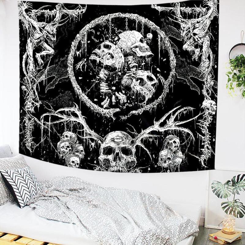 Gothic Skull Pattern Tapestry Wall Art, Halloween Decor Wall Hanging Blanket for Home Party Decoration, Wall Decor for Home Living Room Bedroom Dormitory