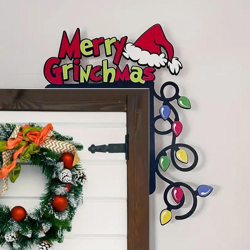 Merry Christmas Wooden Hanging Sign, 1 Count Letter & Cap Pattern Door Frame Decoration, Festive Decorations for Home Party