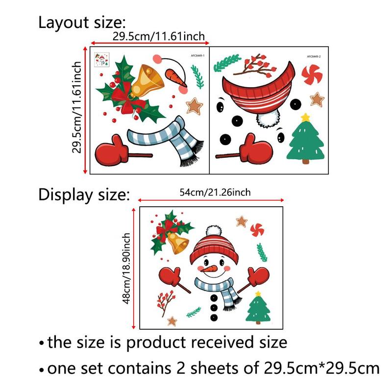 Cartoon Snowman Pattern Door Sticker, 1 Set Self Adhesive Window Decal, Decorative Sticker for Home Office Party, Home Decor