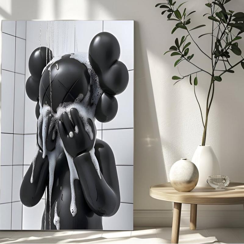 Set of 2 Black Kaws in Shower & Toothbrush Kaws, Kaws Poster, HypeBeast Prints, Washroom Wall Art, Bathroom Decor Decoration Retro