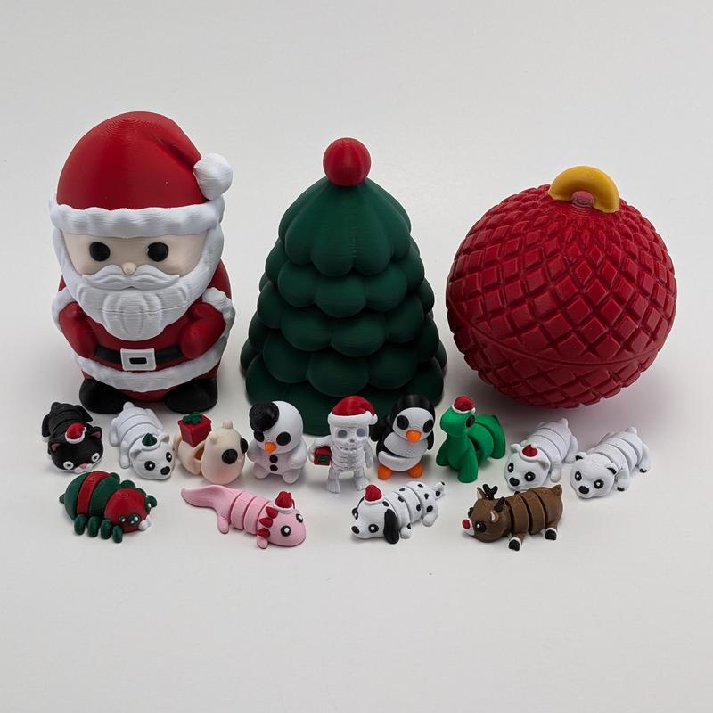 Christmas MINIs & Containers- Holiday Themed Articulating 3D Printed Collectible Figurines - Home Decor - Gift for the Holidays - Stocking Stuffer