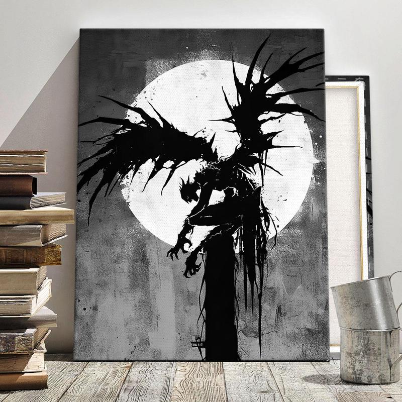 Moon & Demon Pattern Canvas Painting Framed, Modern Abstract Wall Art Painting, Wall Art Decor for Home Living Room Bedroom Office