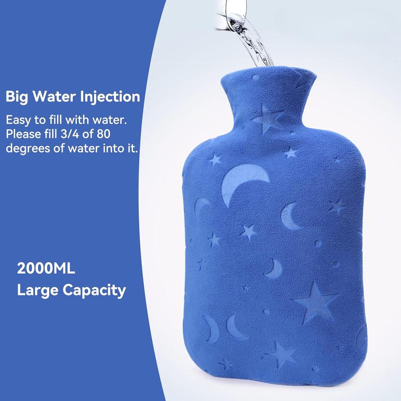 Hot water bottle with soft cover, 2L hot water bottle for menstrual cramps, neck and shoulder pain relief