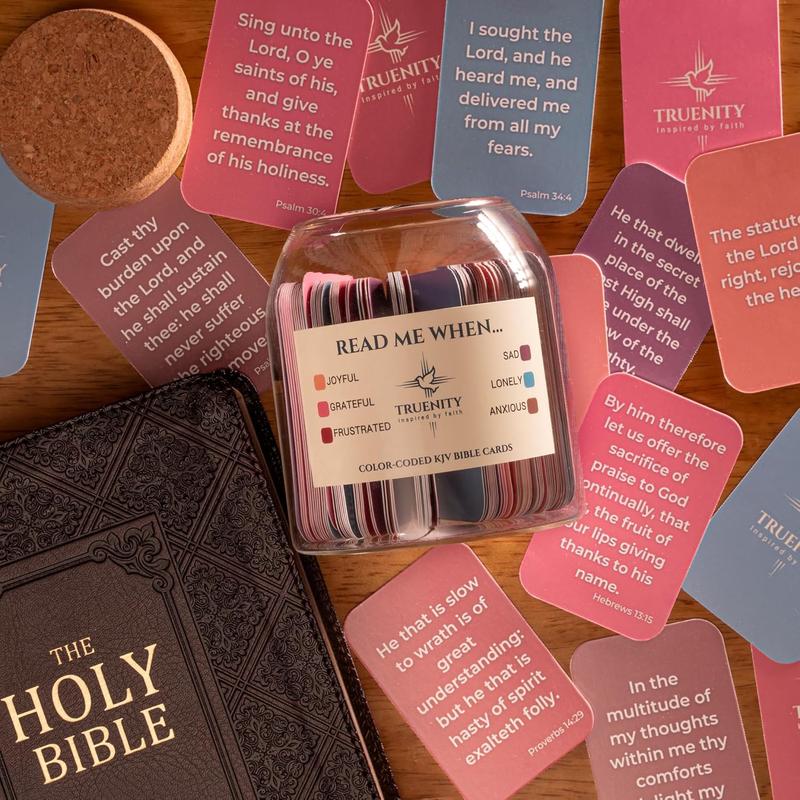 Read Me When Bible Verses Jar,102 KJV Color Coded Bible Verses in a Jar for Emotions. Large Opening Hope Jar of Bible Verses w Cork Lid & Large Text Cards. Christian Gifts for Women & Men Bottles Glossy Organiser Canister Tin