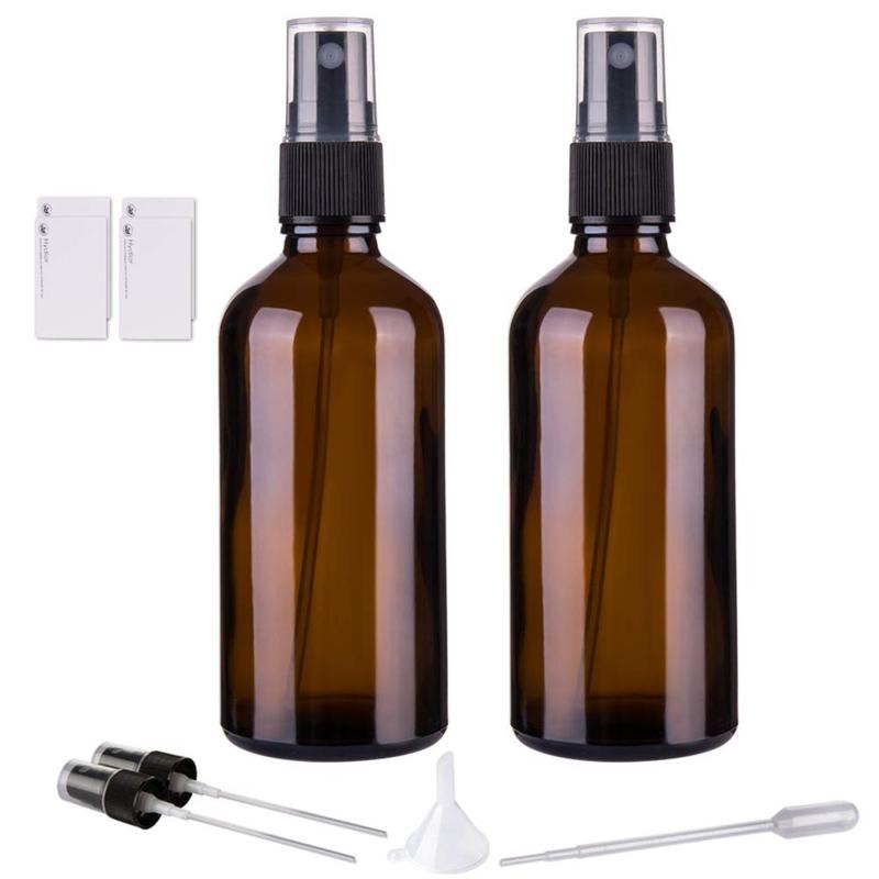 Amber Glass Spray Bottles for Essential Oils, 4oz Empty Small Fine Mist Spray Bottle 2 Pack Kit Light Kit Light