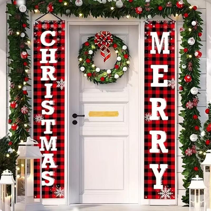 Merry Christmas Banner Set, 1 Pair Outdoor Holiday Decorations, Door Decor, Party Wall Hangings, Festive & Party Supplies