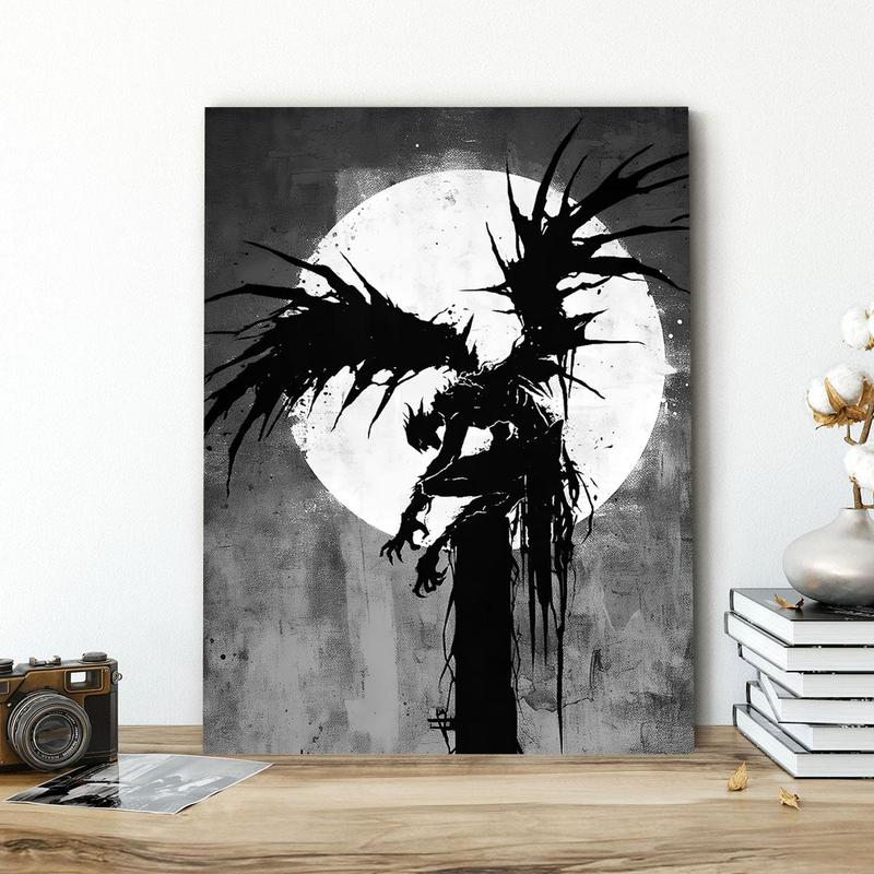 Moon & Demon Pattern Canvas Painting Framed, Modern Abstract Wall Art Painting, Wall Art Decor for Home Living Room Bedroom Office