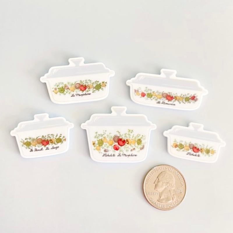 Corningware Spice of Life Fridge Magnet Set - Vintage Casserole Dish Magnets - La Marjolaine, Pyrex - Retro Kitchen Decor - Decorative, Gift Friend