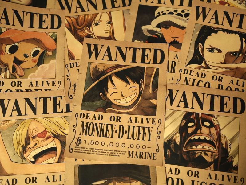 10PCS One Piece Anime Straw Hat Pirates Wanted Poster Vintage Kraft Pape Painting Living Room Bed Room Wall Decorate