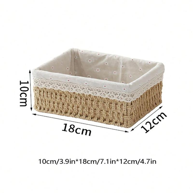 Random Color Rattan Woven Cosmetic Storage Basket, Makeup Organizer, Rectangular Wicker Basket Bin, Natural Woven Storage Organizer, Summer for Gifts