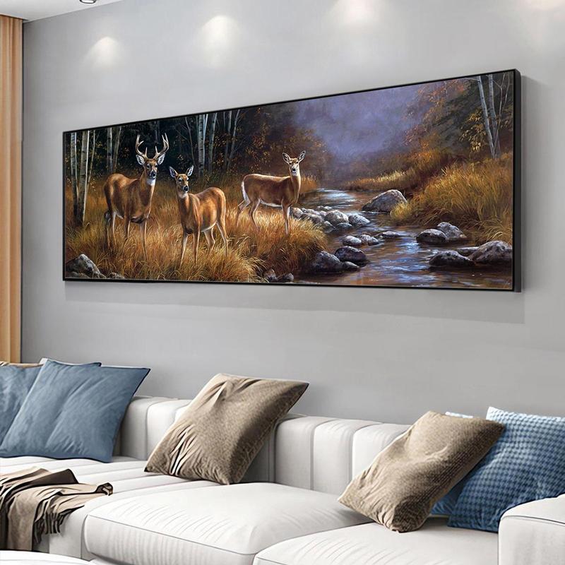 Deer & Nature Pattern Canvas Poster without Frame, 1 Count Creative Image Canvas Wall Art, Wall Decor for Home Living Room Bedroom Office