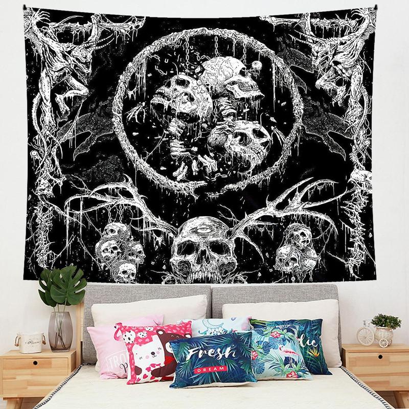 Gothic Skull Pattern Tapestry Wall Art, Halloween Decor Wall Hanging Blanket for Home Party Decoration, Wall Decor for Home Living Room Bedroom Dormitory